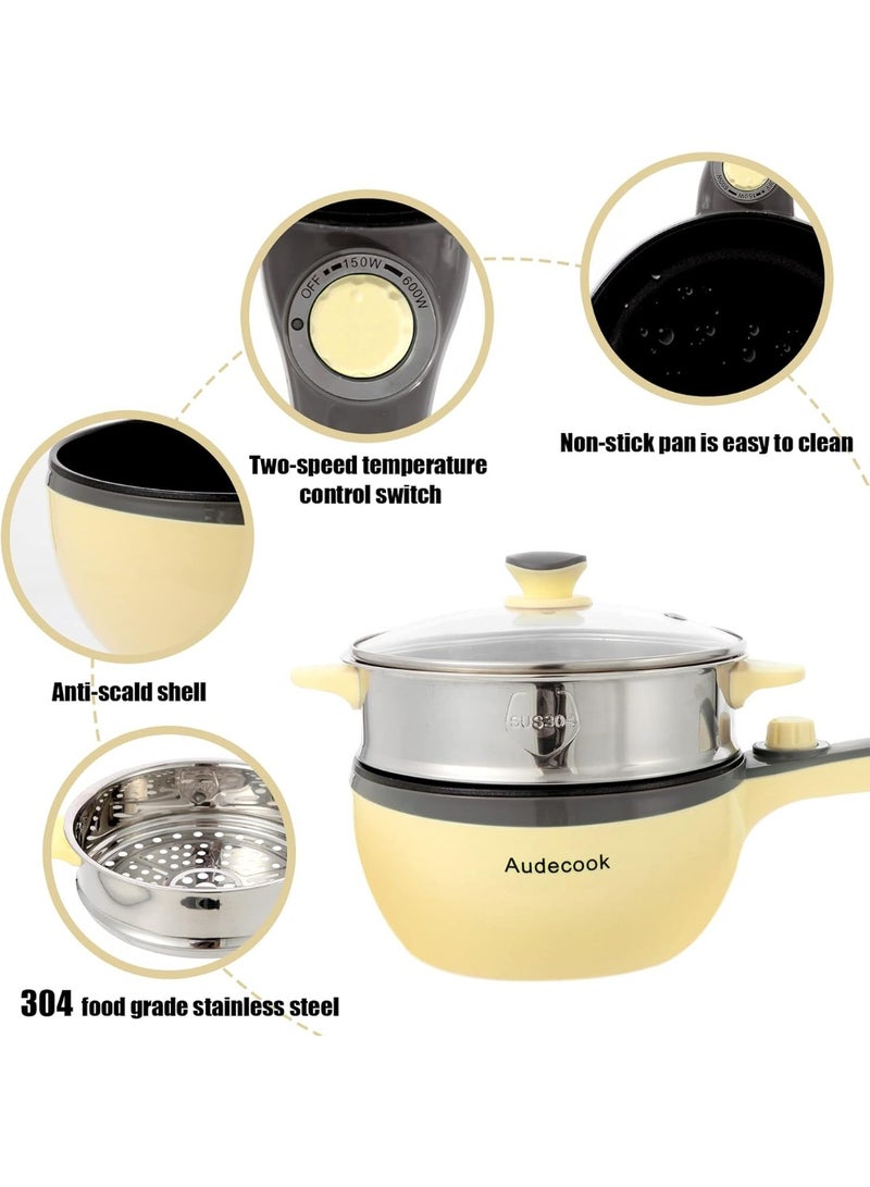 Audecook Electric Hot Pot with Steamer, 1.5L/20cm Multi-Functional Cooker Non-Stick Frying Pan Portable Electric Skillet for Dorm Office for Ramen, Steak, Saute and Steam - Image 3