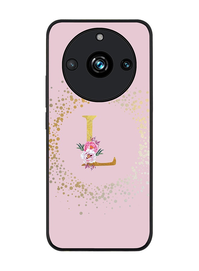 Stylizedd Rugged Black Edge case for Realme 11 Pro/Realme 11 Pro+, Slim fit Phone Case Cover- Custom Monogram Initial Letter Floral Pattern Alphabet - L (Pink) - Image 1