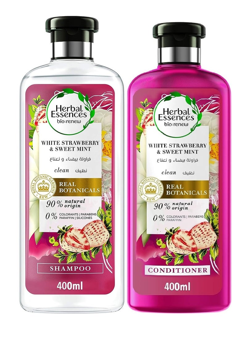 Herbal Essences Renew Natural Shampoo and Conditioner with White Strawberry and Sweet Mint for Hair Volume 400ml pack of 2  - Image 2