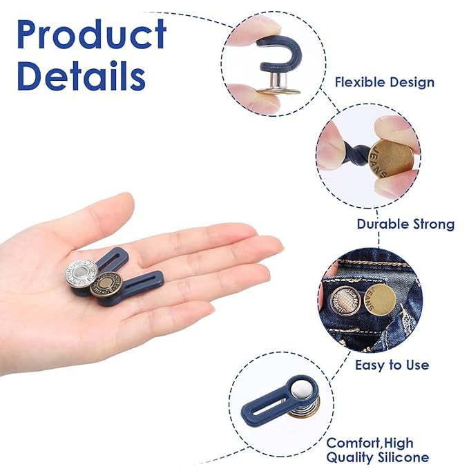MFH Extender Button Set Adjustable Elastic Waist Buttons Invisible Collar Neck No Sew Metal Collar Button Pregnancy Pant Extenders Elastic Spring Buttons for Jeans Pack of 4 Combo - Image 5
