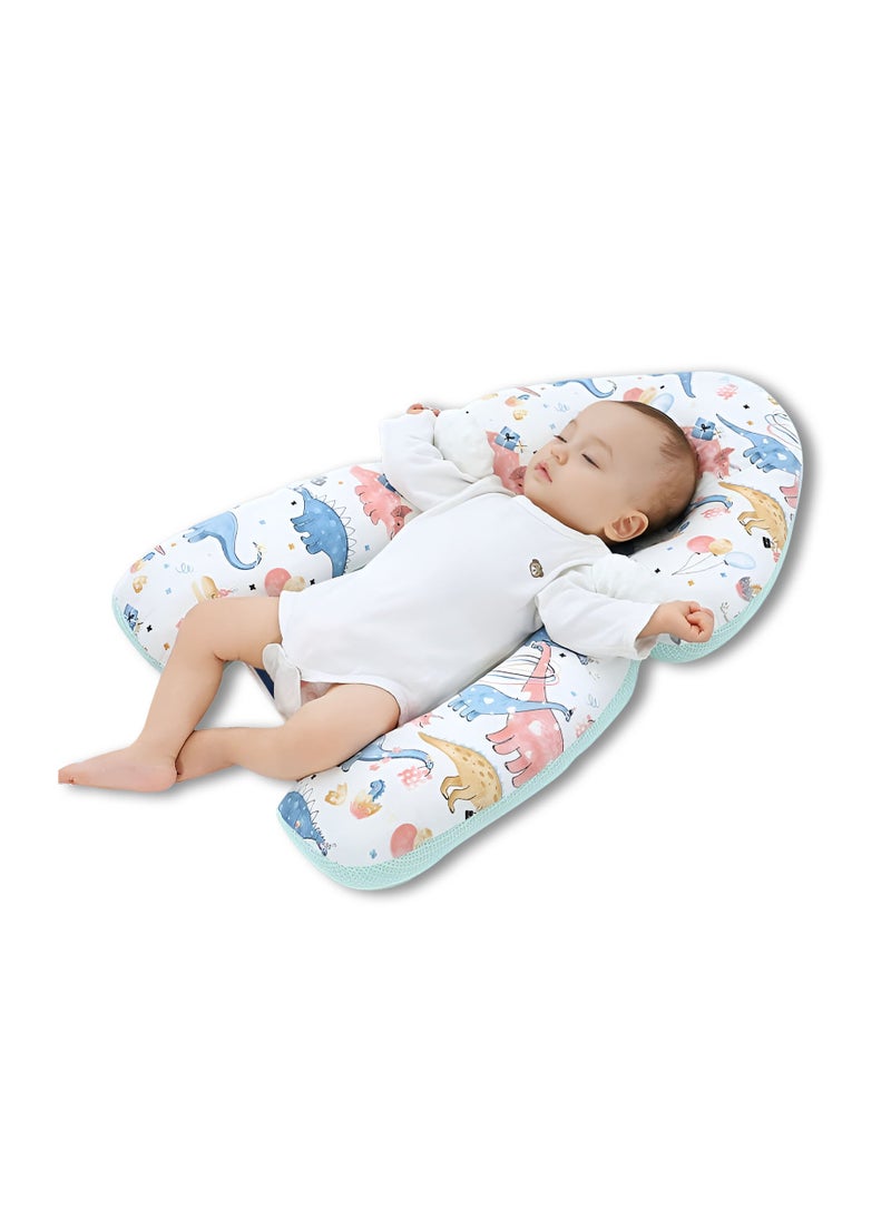 Generic - Baby Head Shaping Pillow Flat Head Pillow with Adjustable Height in Dino Theme Pink - Image 1