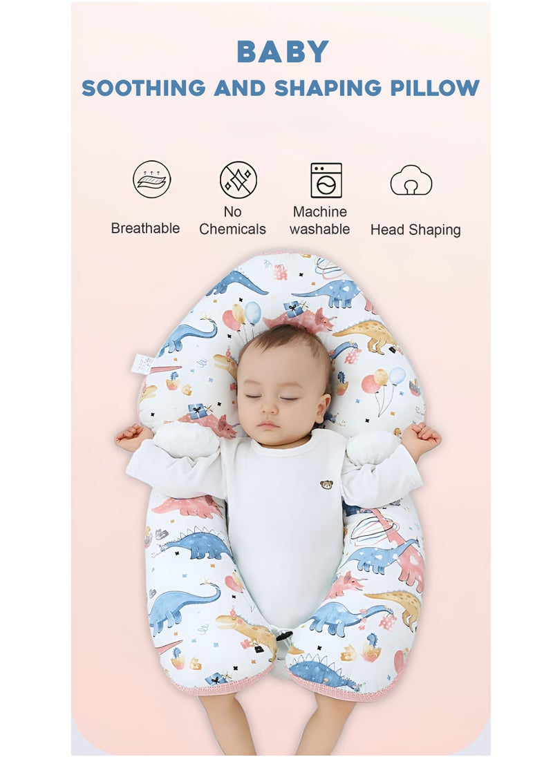 Generic - Baby Head Shaping Pillow Flat Head Pillow with Adjustable Height in Dino Theme Pink - Image 1
