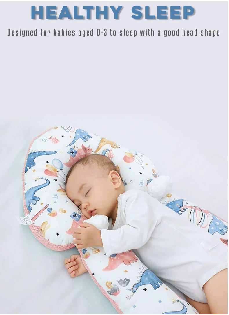 Generic - Baby Head Shaping Pillow Flat Head Pillow with Adjustable Height in Dino Theme Pink - Image 1