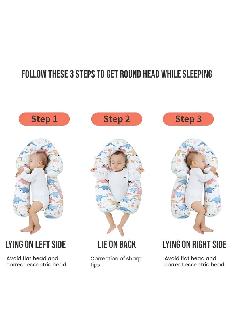 Generic - Baby Head Shaping Pillow Flat Head Pillow with Adjustable Height in Dino Theme Pink - Image 1