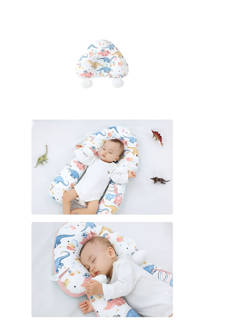 Generic - Baby Head Shaping Pillow Flat Head Pillow with Adjustable Height in Dino Theme Pink - Image 1