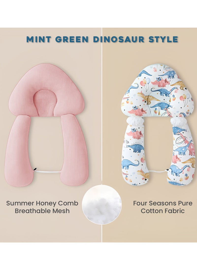 Generic - Baby Head Shaping Pillow Flat Head Pillow with Adjustable Height in Dino Theme Pink - Image 1