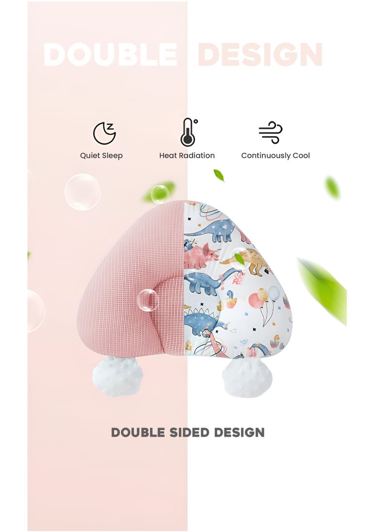 Generic - Baby Head Shaping Pillow Flat Head Pillow with Adjustable Height in Dino Theme Pink - Image 1