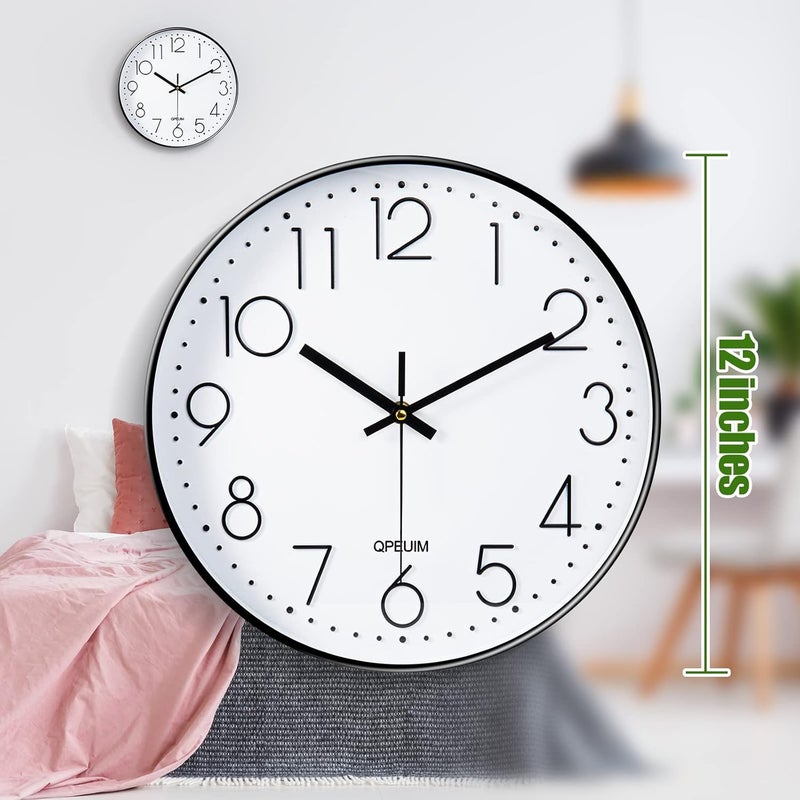 QPEUIM Wall Clock 12 Inch Wall Clocks Non-Ticking Battery Operated with Stereoscopic Dial Ultra-Quiet Movement Quartz for Office Classroom School Home Living Room Bedroom Kitchen - Image 3