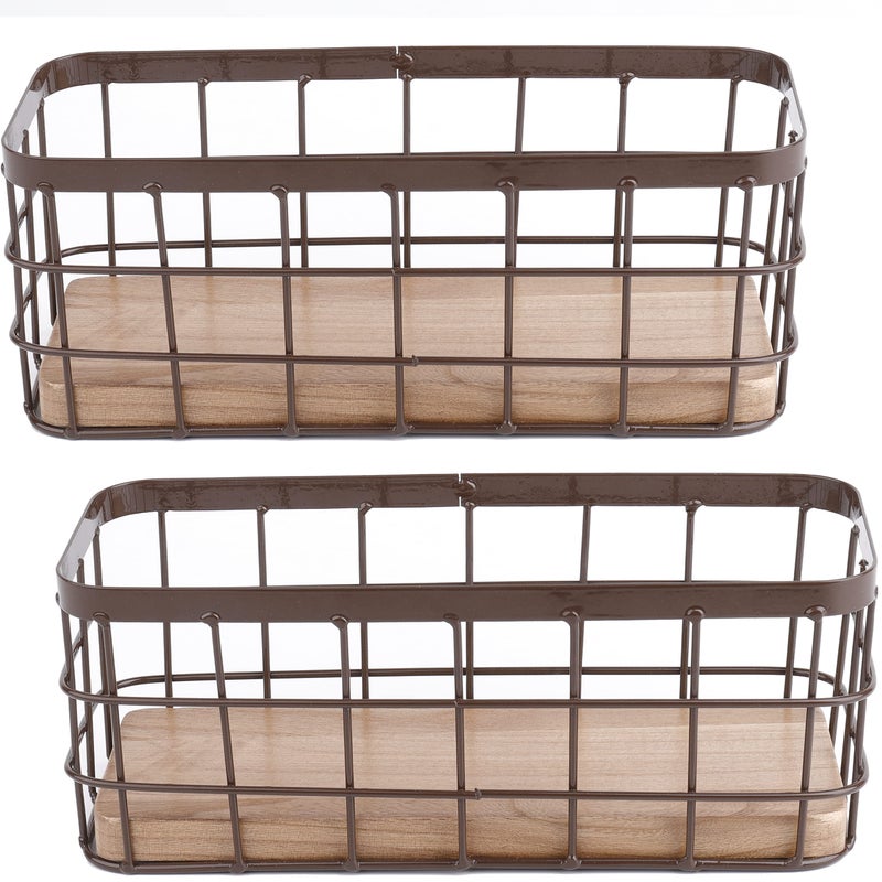 Dicunoy Dicunoy Set of 2 Small Wire Baskets Narrow Rustic Storage Bin for Bathroom Counter Farmhouse RectangleOrganizer Tray for Kitchen Countertop Pantry RV School Classrooms Office Decorative 