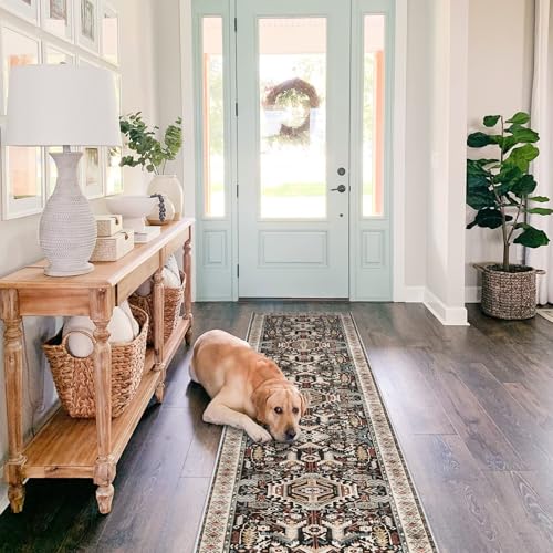 RUUGME Washable Kitchen Runner Rug - 2x10 Hallway Rug Distressed Mats Non-Slip Soft Room Floor Carpet for Dining Room (Black, 2 x 10) - Image 2