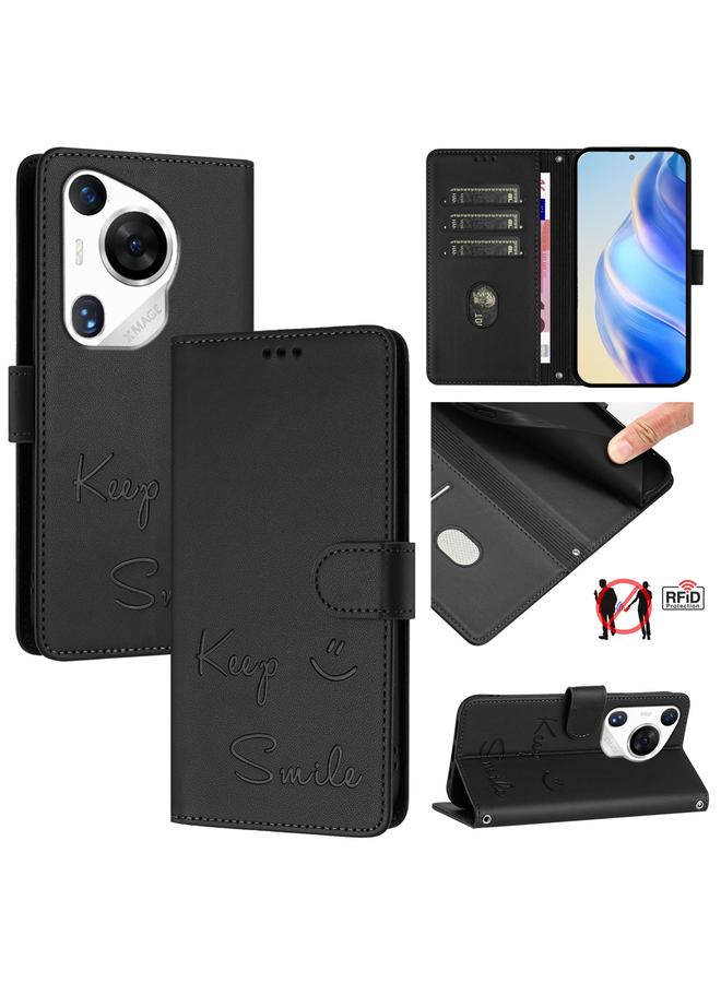 Zaboon Case For Huawei Pura 70 Pro Smile Embossing RFID Leather Phone Case - Image 1