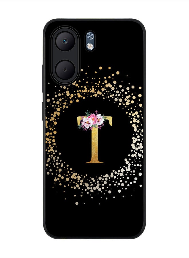 Stylizedd For Oppo A5x 5G / A5x 4G Case,Slim fit Camera Protection, Shockproof Thin Phone cover  - Custom Monogram Floral - T ( Black )