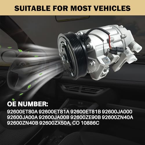 Aspligo Air Conditioner AC Compressor Fits for Nissan Altima Sentra 2.5L 2007 2008 2009 2010 2011 2012, with A/C Clutch, CO10886C AC Compressor, Replaces 92600ET80A, 92600JA000, 92600ZE90B - Image 5
