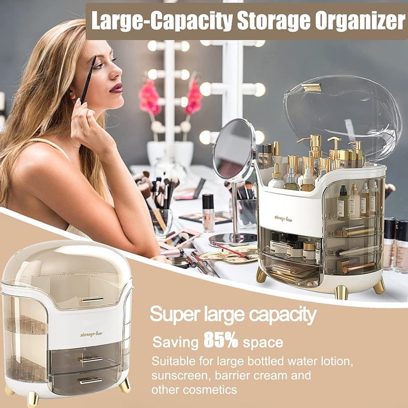 Eslora Dustproof Cosmetic Storage Box, Makeup Organizer with Lid and Drawers for Skincare, Jewelry, Lipstick, Vanity, Bathroom (White), Plastic - Image 5
