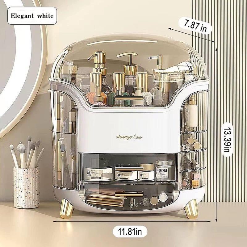 Eslora Dustproof Cosmetic Storage Box, Makeup Organizer with Lid and Drawers for Skincare, Jewelry, Lipstick, Vanity, Bathroom (White), Plastic - Image 2