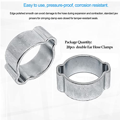 NGeGe 20pcs Adjustable 11-13mm Double Ear Hose O Clips,Two Ears Hose Clamp, Zinc-Plated Steel Double Ear Hose Clamps - Image 2