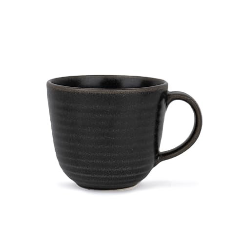 Shay Large Ceramic Coffee Mug Set of 2, Ribbed Black, 400ml | Matte Finish | Microwave Safe - Image 5
