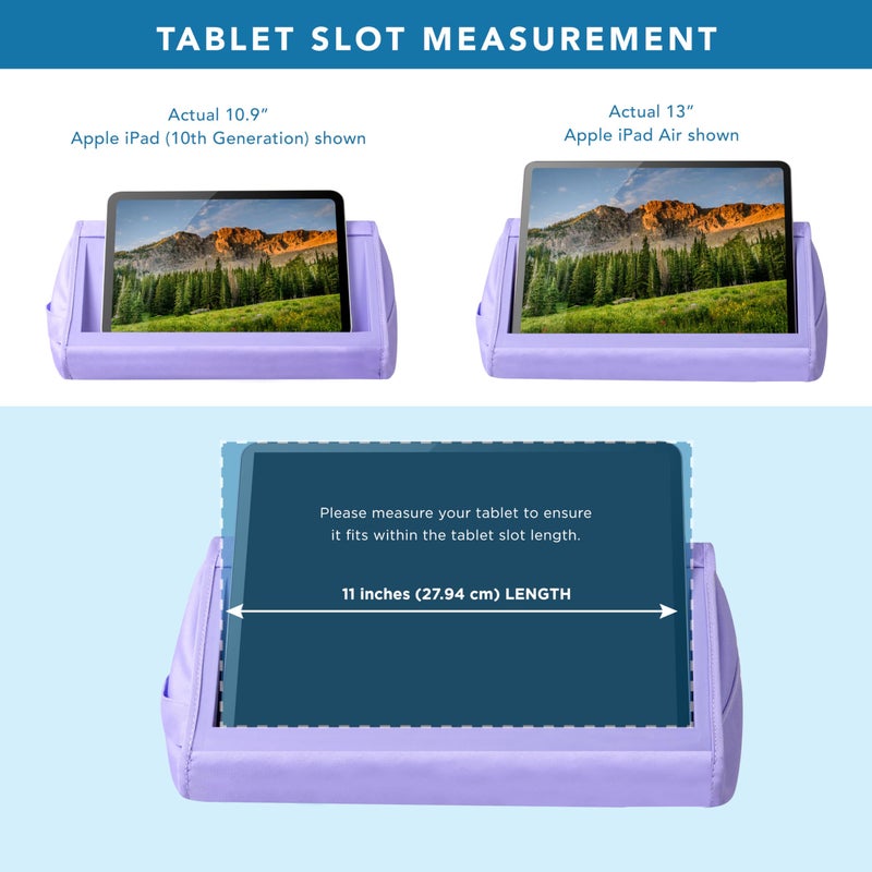 LAPGEAR Tablet Pillow Stand - 11" Slot for iPads, Galaxy Tabs, Kindles, E-Readers & Phones | Cushioned Holder with Storage Pocket & Handle | Purple Amethyst - Style No. 33102 - Image 3
