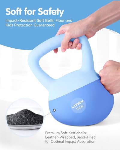 LAVVON Soft Kettlebell Cushioned ImpactResistant Base and AntiSlip Kettle bell AntiSlip Grip Weight for Home Workouts Safe Strength Training Kettlebells Sets for Women Men With Nonslip Gloves Blue 15 LB - Image 3