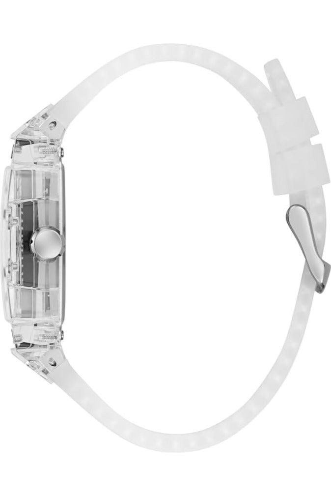 GUESS Men's 41mm Watch - Clear Strap Green Dial Clear Case - Image 2