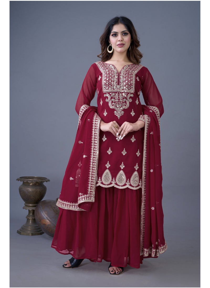 Super Asian - Presenting a new Designer Party Wear Look Top-Sharara and Dupatta with Heavy Embroidery Work - Image 1