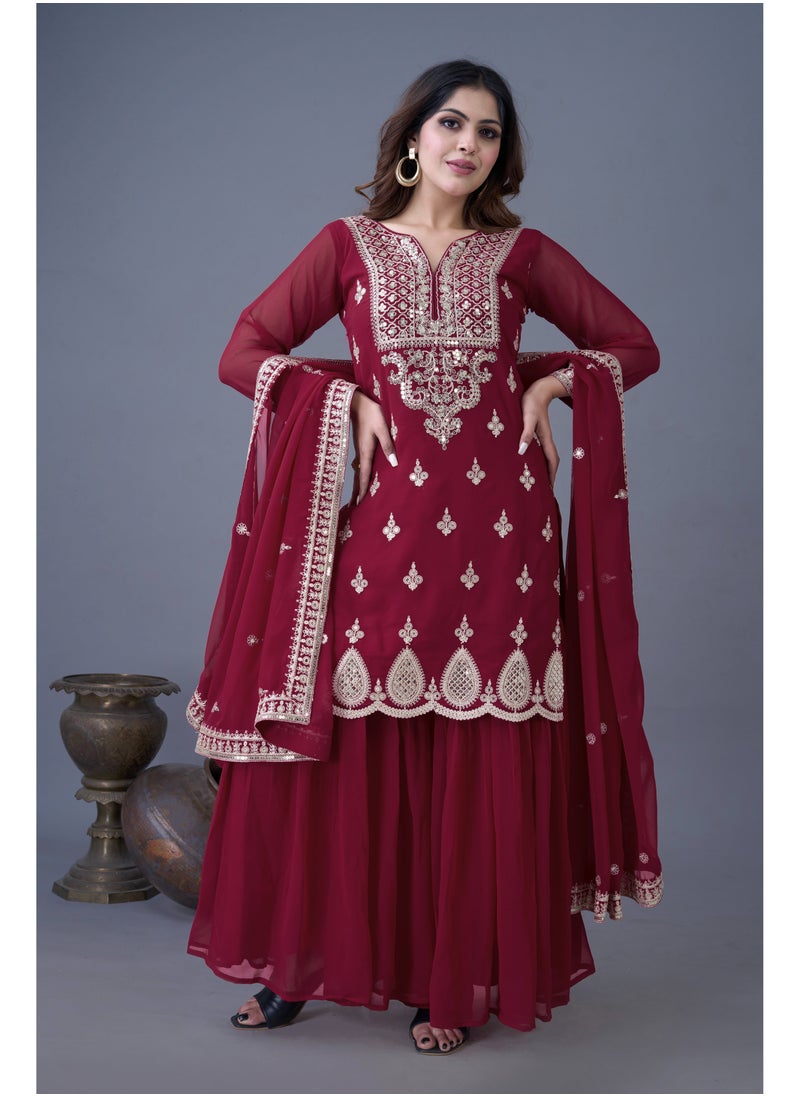 Super Asian - Presenting a new Designer Party Wear Look Top-Sharara and Dupatta with Heavy Embroidery Work - Image 1