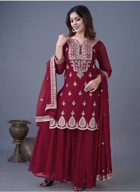 Presenting a new Designer Party Wear Look Top-Sharara and Dupatta with Heavy Embroidery Work