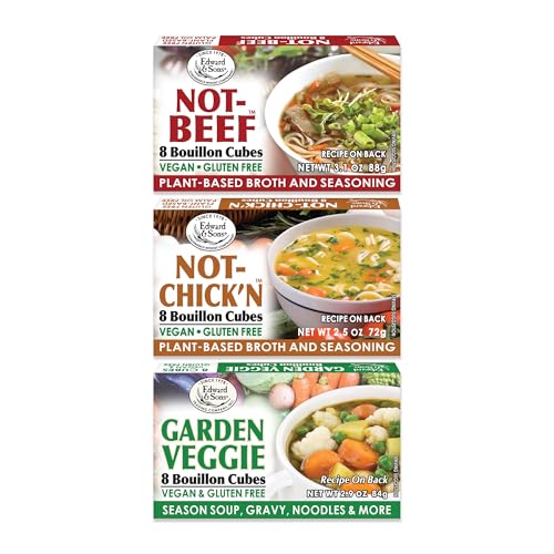 Edward & Sons Edward Sons Vegan Chicken Beef Vegetable Bouillon Cubes Vegan Broth Gluten Free Stock No Trans Fat Use in Soups Stews and Pilafs 8 Cubes of Each - Image 1