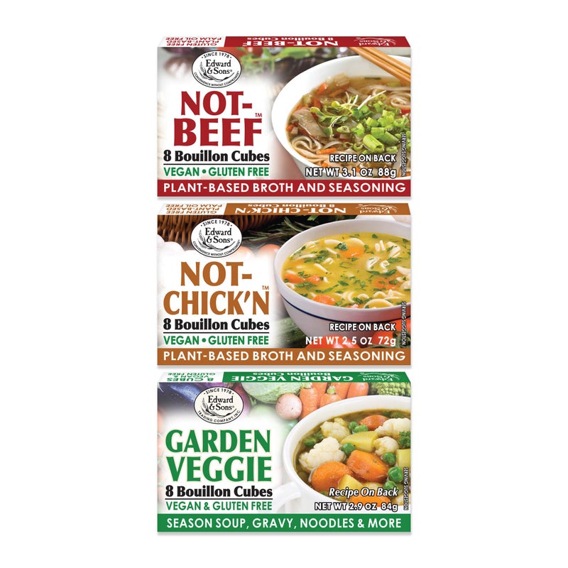 Edward & Sons Edward Sons Vegan Chicken Beef Vegetable Bouillon Cubes Vegan Broth Gluten Free Stock No Trans Fat Use in Soups Stews and Pilafs 8 Cubes of Each - Image 2