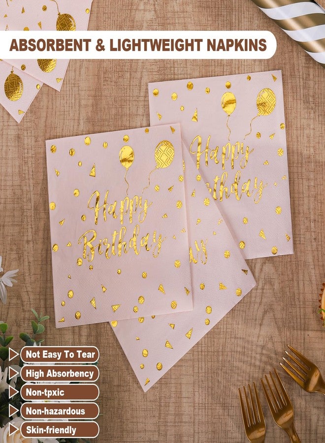 Ohkishly 105PCS Happy Birthday Plates and Napkins Party Supplies, Scalloped Paper Plates and Napkins with Forks Tableware Set for Birthday, Serve 35 (Light pink) - Image 4