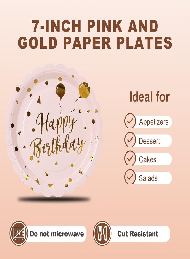 Ohkishly 105PCS Happy Birthday Plates and Napkins Party Supplies, Scalloped Paper Plates and Napkins with Forks Tableware Set for Birthday, Serve 35 (Light pink) - Image 3