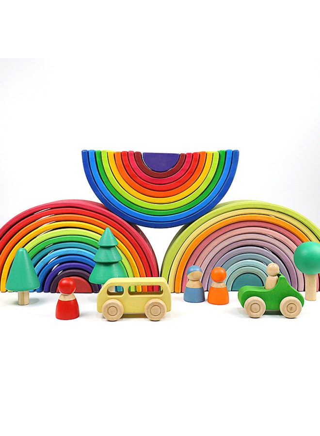 إسكدنيا مكعبات بناء خشبية كبيرة بألوان قوس قزح للأطفال مكدسة موسيقى تعليمية إبداعية مكدسة عالية الحلي للأطفال التعليم المبكر ألعاب ممتعة - اللون: لون شجرة الغابة - 0.6 كجم - Image 3