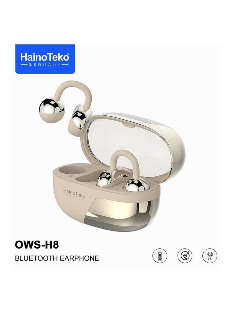 هينو تيكو سماعة أذن بلوتوث Haino Teko OWS-H8 OpenDots بصوت عالي الجودة مع عناصر تحكم باللمس متعددة الوظائف وميكروفون، لون بيج - Image 1