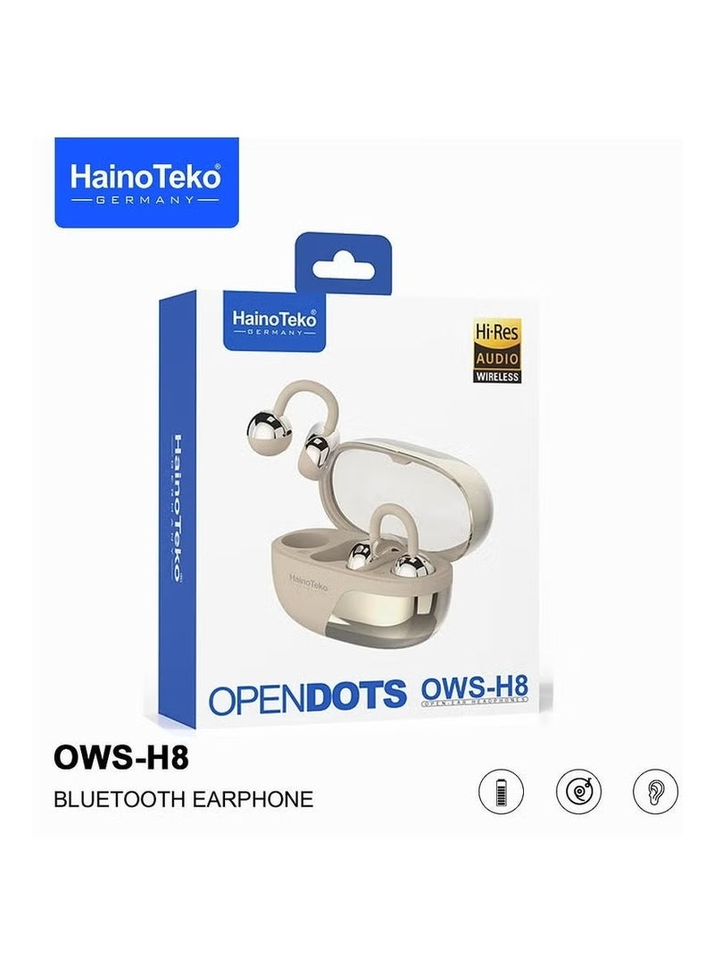 هينو تيكو سماعة أذن بلوتوث Haino Teko OWS-H8 OpenDots بصوت عالي الجودة مع عناصر تحكم باللمس متعددة الوظائف وميكروفون، لون بيج - Image 2