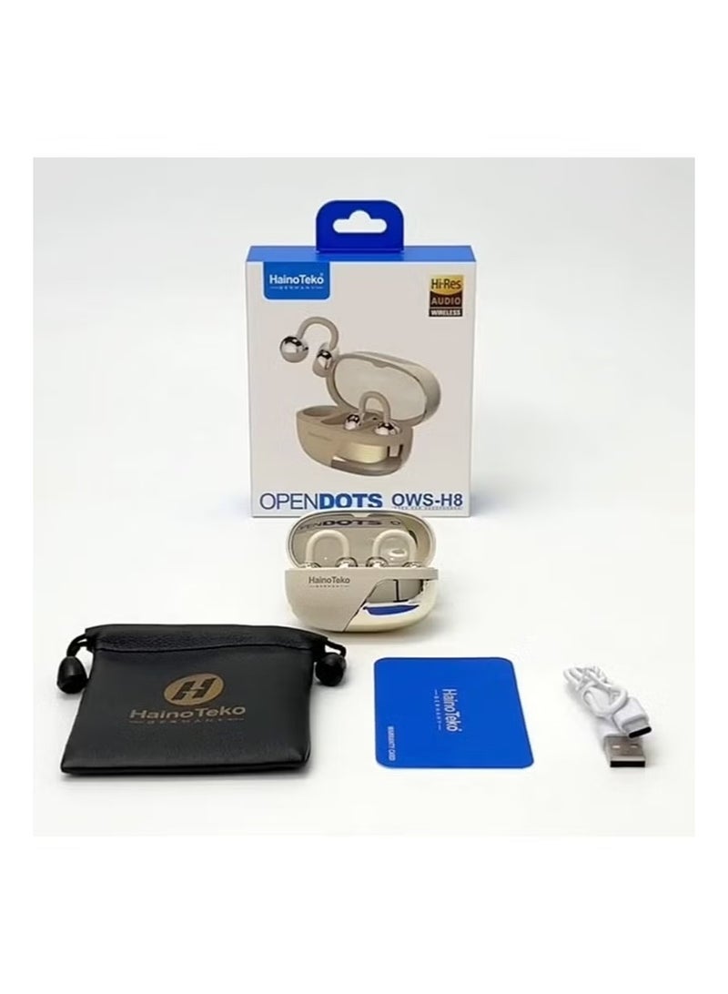 هينو تيكو سماعة أذن بلوتوث Haino Teko OWS-H8 OpenDots بصوت عالي الجودة مع عناصر تحكم باللمس متعددة الوظائف وميكروفون، لون بيج - Image 4