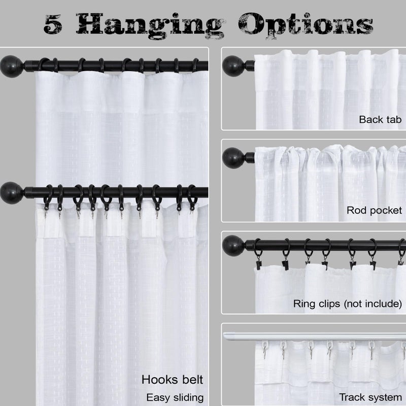 Pitalk White Linen Curtains 90 Inch Long for Living Room 2 Panels Pinch Pleated Back Tab Pocket Track Patterned Textured Country Western Fancy Pretty Cute Curtain for Bedroom Aesthetic Shabby Chic Decorative - Image 5