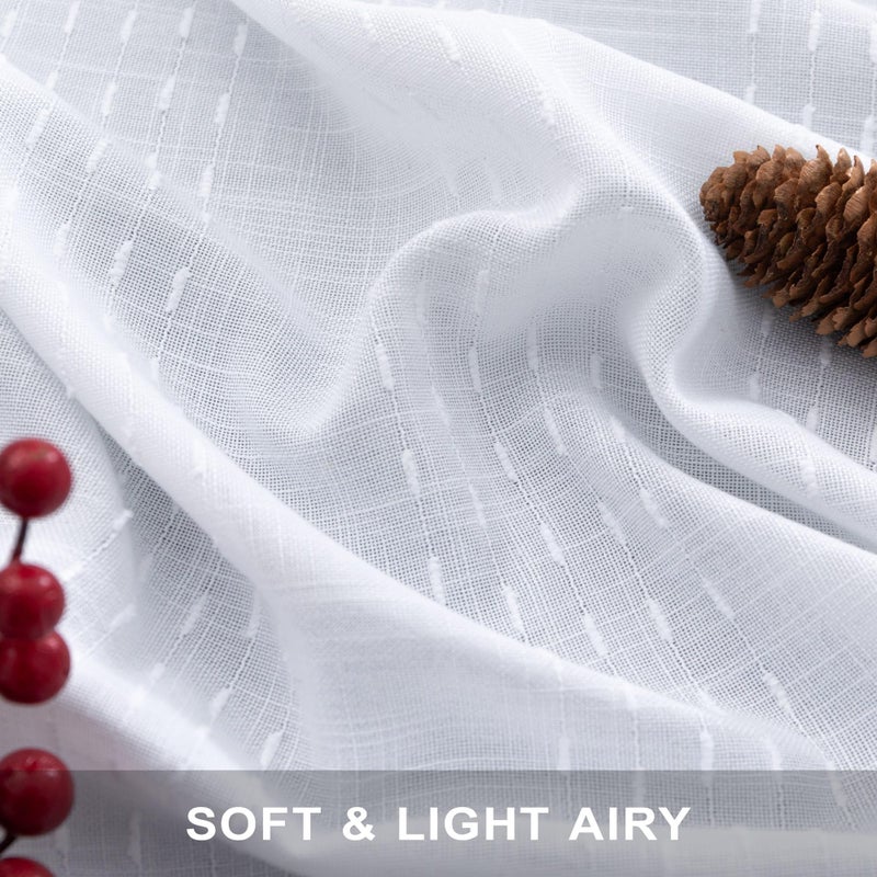 Pitalk White Linen Curtains 90 Inch Long for Living Room 2 Panels Pinch Pleated Back Tab Pocket Track Patterned Textured Country Western Fancy Pretty Cute Curtain for Bedroom Aesthetic Shabby Chic Decorative - Image 4