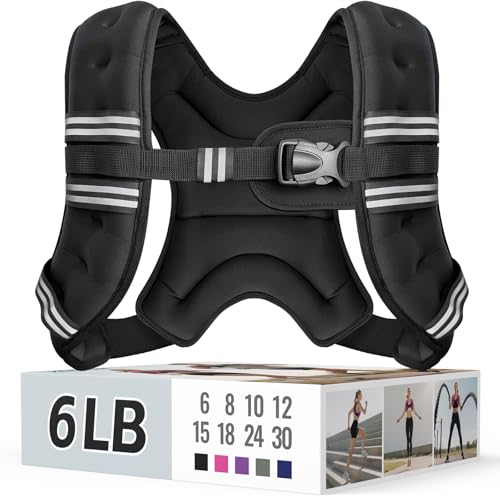 Zeerun Weighted Vest for Women & Men with Reflective Stripe and Adjustable Buckle, Comfortable & Durable Rucking Vest for Walking, Running & Strength Training, 6LBS-Black - Image 1