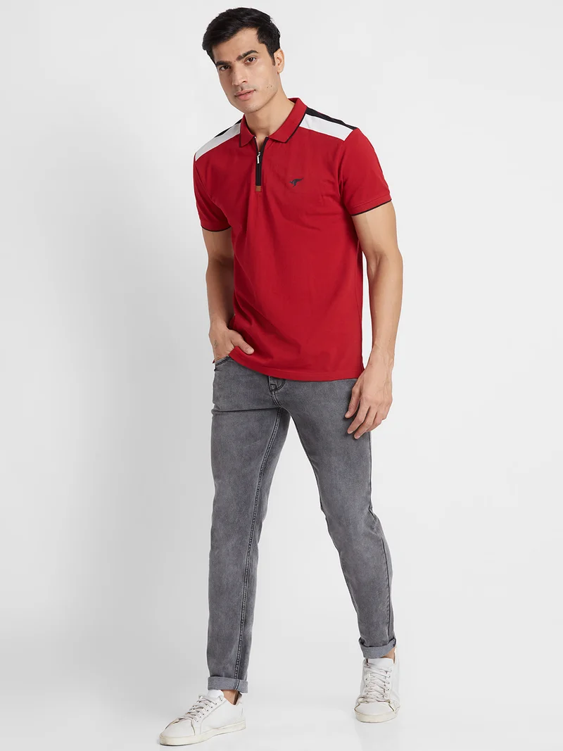 globus Globus Men Red Cotton Regular Fit Sports Polo T-shirt