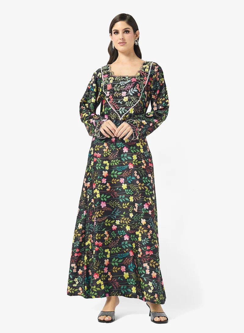 ARABIAN CLOSET Embellished Belted Jalabiya