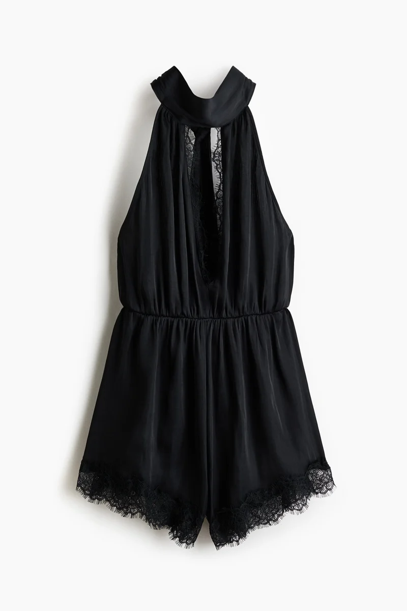 H&M  Lace-trimmed halterneck playsuit for Women | Best Price UAE