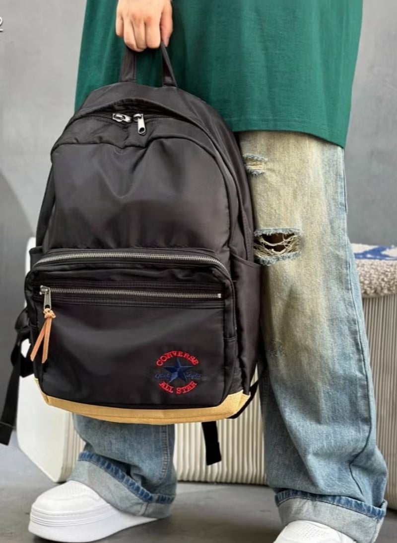 CONVERSE حقيبة ظهر كونفيرس سوداء مع قاع بني من جلد الغزال - Image 3