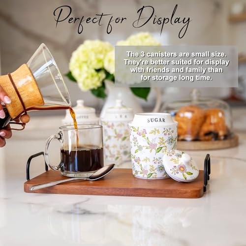 25DOL Small Coffee Tea Sugar Canister Set with Airtight Lids - Elegant Flower Kitchen Canisters Set of 3 Pantry Jars Containers - Decorative Ceramic Canister Set for Countertop or Coffee Bar - 13.5 Ounce - Image 2