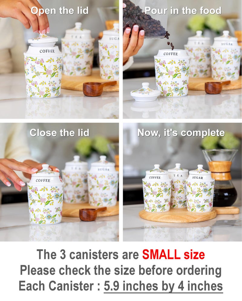 25DOL Small Coffee Tea Sugar Canister Set with Airtight Lids - Elegant Flower Kitchen Canisters Set of 3 Pantry Jars Containers - Decorative Ceramic Canister Set for Countertop or Coffee Bar - 13.5 Ounce - Image 5