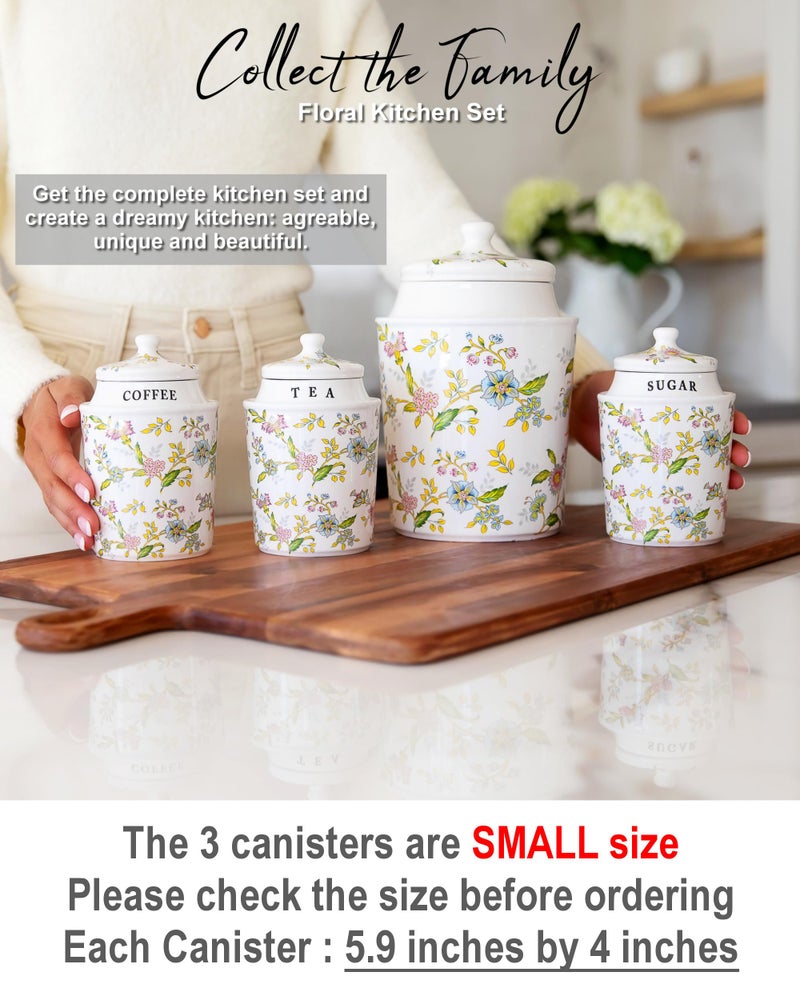 25DOL Small Coffee Tea Sugar Canister Set with Airtight Lids - Elegant Flower Kitchen Canisters Set of 3 Pantry Jars Containers - Decorative Ceramic Canister Set for Countertop or Coffee Bar - 13.5 Ounce - Image 3