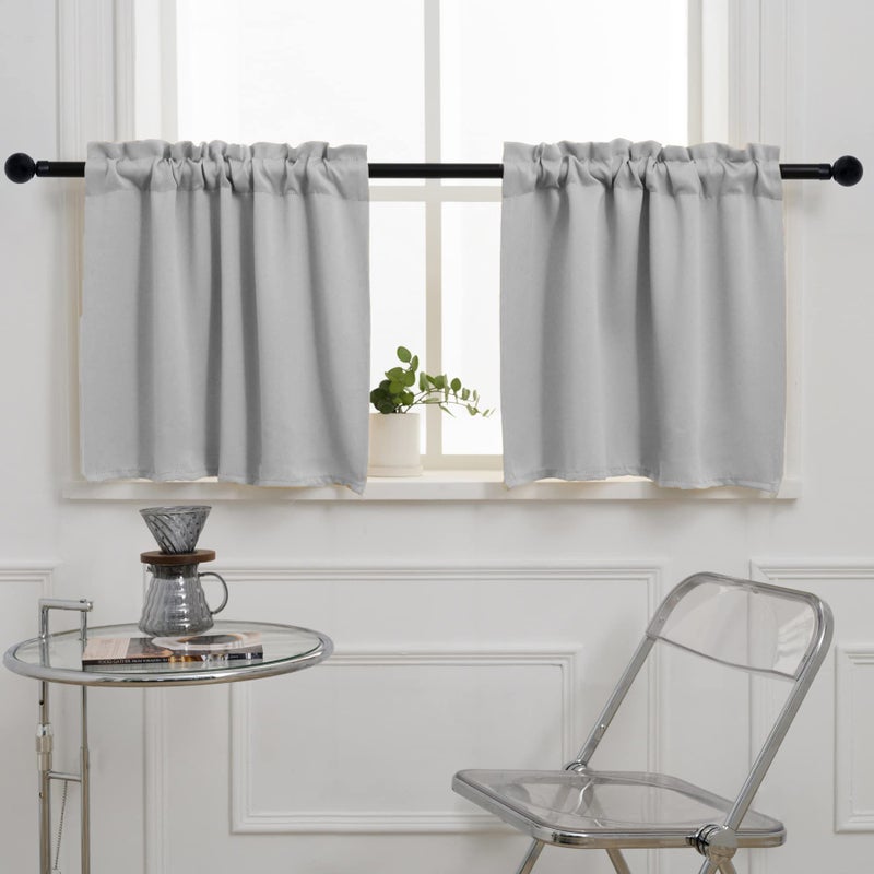 Pickluc Light Grey Cafe Curtain  30 Inch Length Half Window Rod Pocket Short Blackout 30 Wide x 30 Long 2 Panels