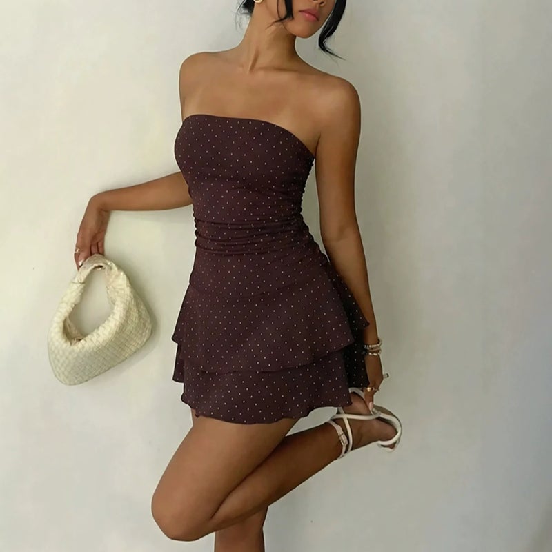 2026 Summer Bandeau Polka Dot Short Cake Dress for Women - Image 1