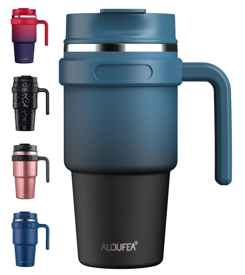 ALOUFEA 20 oz Insulated Coffee Mug Tumbler with Handle, Stainless Steel Travel Mug Tumbler with Lid and Straw,Double Wall Vacuum Leak Proof Ice Coffee Thermal Cup, Indigo Black - Image 1