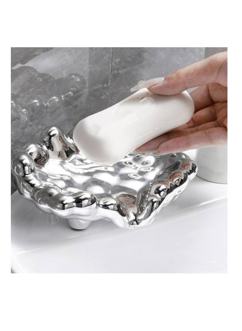 الواحة-TH صندوق صابون بلاستيكي مع حامل صابون، طبق صابون ذاتي التصريف، صينية إسفنجة الصابون، صينية تخزين المجوهرات للحمام والمطبخ وطاولة ديكور المنزل - Image 3