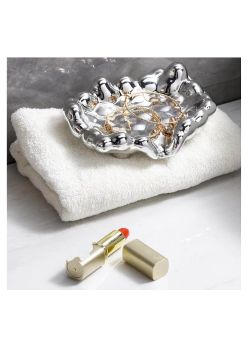 الواحة-TH صندوق صابون بلاستيكي مع حامل صابون، طبق صابون ذاتي التصريف، صينية إسفنجة الصابون، صينية تخزين المجوهرات للحمام والمطبخ وطاولة ديكور المنزل - Image 4